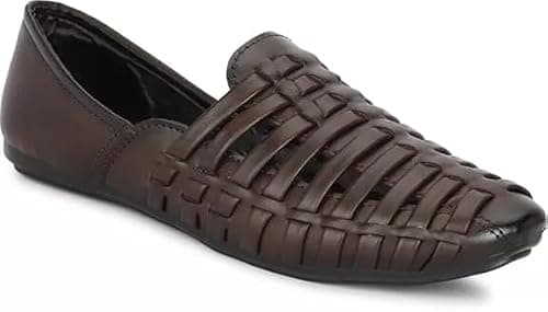 FAXIAN Men's Brown Synthetic Slip_On Comfortable/Attractive & Ethnic Nagra Juttis & Mojaris 06 (UK/India) (2015)