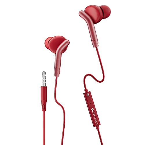 ZEBRONICS Bro in Ear Wired Earphones with Mic, 3.5mm Audio Jack, 10mm Drivers, Phone/Tablet Compatible (RED)