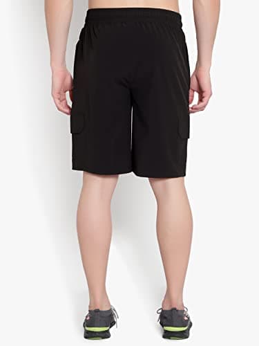 John Ally Athletic Sports Cargo Shorts for Men with Zip Pockets and Elastic Waistband Quick Dry Lightweight Activewear.(Jet Black - XL) 4