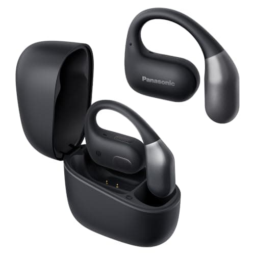 Panasonic Open Ear Wireless Earbuds, Wireless Bluetooth Headphones with Ear Hook, ENC Microphone for Calls, Multipoint Connection, IPX4 Water Resistance, 25H Total Battery, USB-C - RB-F10D-K