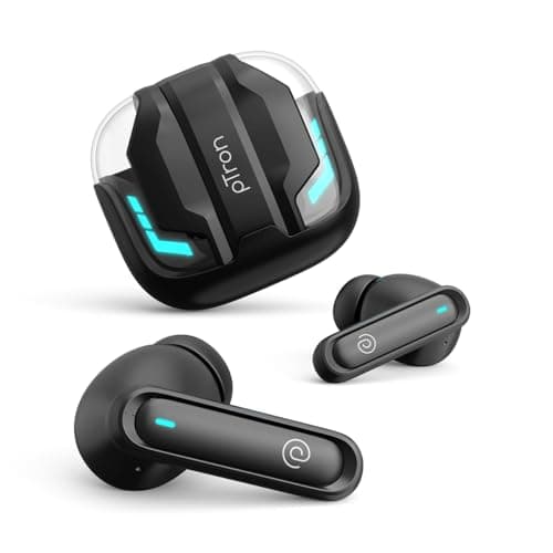pTron Bassbuds Turbo in-Ear TWS Earbuds w/ 40ms Low-Latency, 50Hrs Playtime, Custom EQ, App Support, Dual Mic, TruTalk AI-ENC Calls, Immersive Sound, RGB Lights, Bluetooth V6.0, IPX5 (Raven Black)