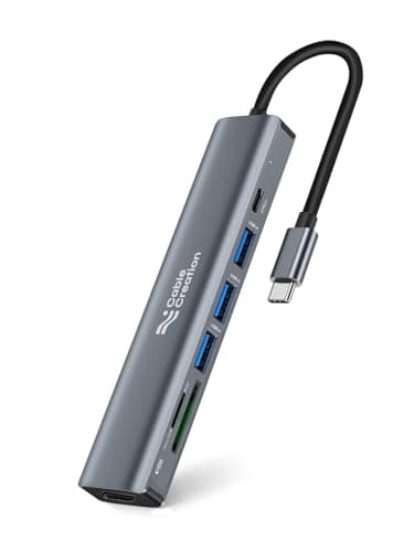 CableCreation 7-in-1 USB Type C Hub,Multiport USB-C Adapter Dongle Docking Station,4K@30HZ HDMI,USB A 3.0 Port,2,2.0 Ports,100W Power Delievery and SD/TF Cards Reader Adapter(Lite Series)