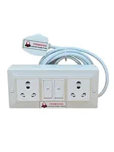 INDRICO Electric Extension Switch Board - 16A/20A + 16A/20A with Individual Switches and Heavy Duty (Rating 2000W) PVC (White) (5 Meter cable)