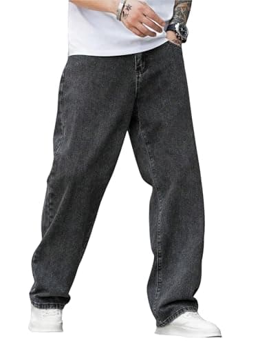 JAAR FASHION Men’s Baggy Fit Jeans – Loose Fit High-Rise Denim – Comfortable Casual Wear Jeans for Men – Trendy Street Style Denim Pants (in, Numeric, 34, Regular, Standard, Grey Baggy)