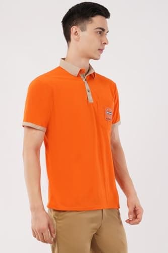 Indian Oil Professional Polo T-Shirt, Orange with Khaki Collar, Cotton, Short Sleeve, Logo Printed Pocket Design, Casual Wear (in, Alpha, L, Regular) 5