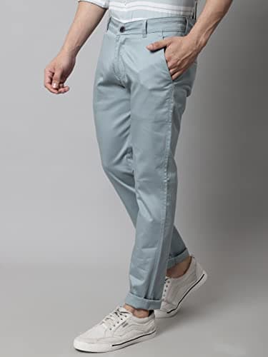 Majestic Man Slim Fit Cotton Blend Casual Mid Rise Trousers for Men (34, Sea Blue) 2