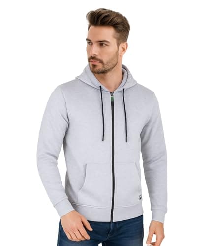 United Colors of Benetton Cotton Hoodies for Men | Pullover | Winter Wear | Zipper Hoodie | Hooded Sweatshirt | Full-Zip with Kangaroo Pockets | Mens Jackets Grey