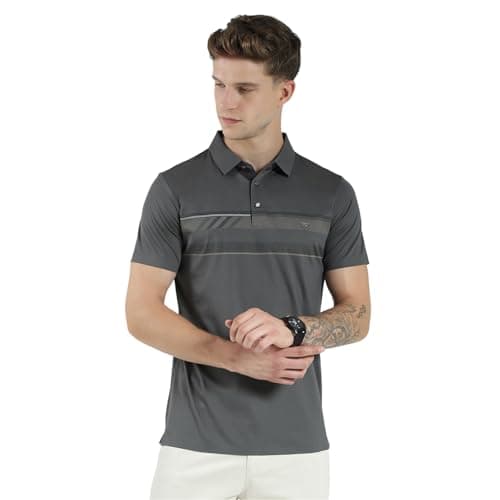 Monte Carlo Men's Slim Fit Printed Polo T-Shirt | Half Sleeve | Collared Neck | Casual Wear T Shirt for Men's Charcoal L (Pack of 1)