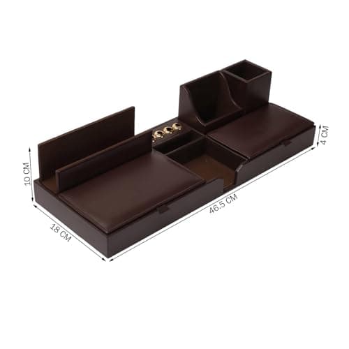 GIFTONVY Office Desk Organizer and Workspace Accessories Storage Set Leather 11 Compartment Multipurpose Sticky Note Tray Remote and Stationary Pen Stand With Mobile Holder 4