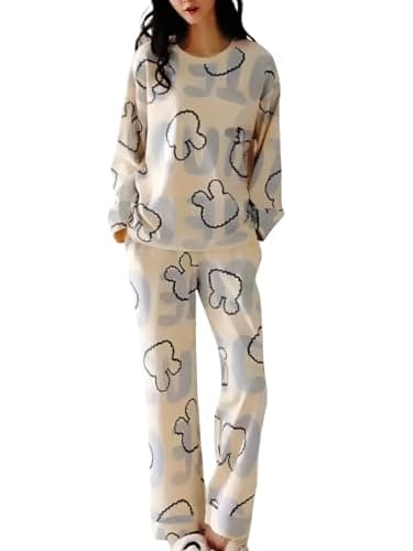 GLASGO Women’s Cotton Pajama Set with Top & Pants|| Korean Night Suit|| Lightweight Printed Set || Soft & Comfy Sleepwear for Girls & Women || LNS-3-NAVYBLUE-2XL