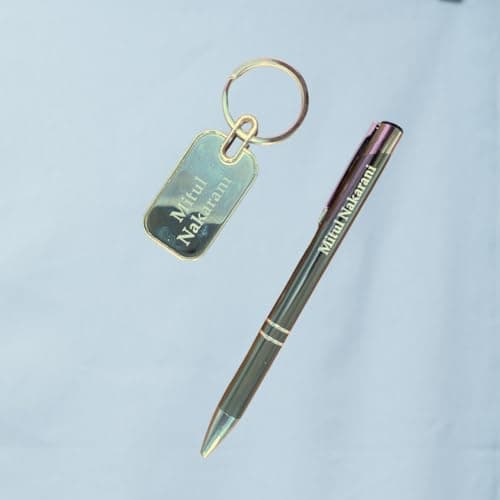Personalized Keychain With Pen Silver,Custom Name Keychain,Engraved Keyring,Initial Keychain Anniversary Gift,Birthday Gift For All,Pen&Key Chain Gift Set For Gifting With Box,Name (Metal) 3