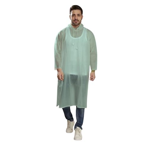 Prince Heavy Quality Reusable Rain Poncho with Hood – Waterproof Full-Length Unisex Raincoat for Men & Women – Thick & Durable Monsoon Wear for Travel, Bike & Outdoor - Green 2