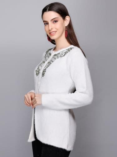 eWools Women's winterwear Woolen fullsleeves Cardigans Sweater (White, Medium) 3