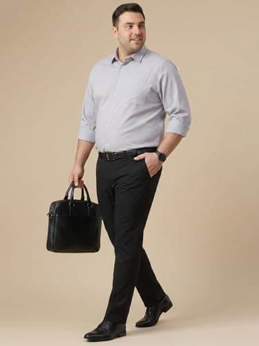 Thomas Scott Men's Premium Plus Size Regular Fit Textured Formal Shirt | 100% Cotton | Long Sleeves | Spread Collar (TS1925PS_Grey_4XL) 4