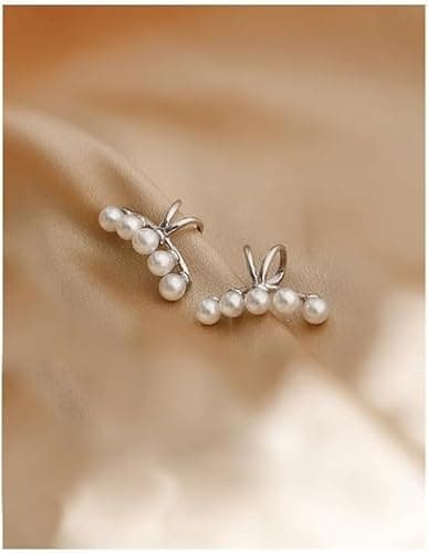 El Regalo 2PCs Tiny Pearl Cuff Cartilage Non-Pierced Clip On Earrings for Girls & Women- Vintage Pearl Clip Earrings (2 Silver) 5