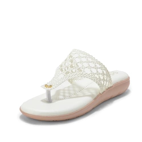 SELBRO Women’s Flat Heel T-Strap Fashion Sandals | Stylish Woven Design Thong Slippers for Weddings, Parties & Festive Occasions | Cushioned Comfort Footwear SLB-SLP135 4