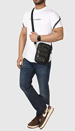 Pramadda Pure Luxury Classic Black Leather Stylish Messenger Sling Bag for Men | gift items for men birthday special | Diwali corporate gifts for employees clients | Mens Father Husband gift items 3