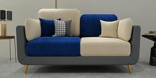 Stylish & Luxury Cushioned Couch Relax sectional Sofa in Fabric & Velvet and Heavy Duty Sofas Ideal for Bedroom, Living Room, Guest Rooms, Homes, and Offices-(2 Seater Blue & Beige).