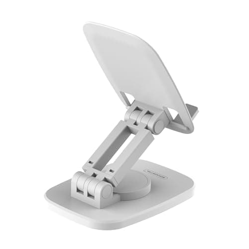 WALLVIEW TECH 360° Aluminum Mobile Stand for Desk, Foldable Design with Stable Rotational Metallic Round Base, Multiple Height & Angle adjustments for Smartphones, Tablets & iPad (White) 2