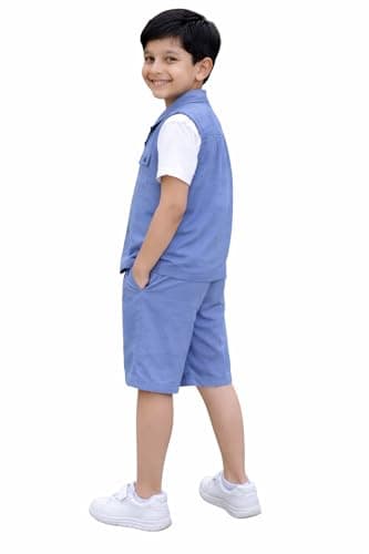 3BROS Kids Cotton Shirt Shorts Set for Boys Kids Clothing/Boys Clothing Set (Party/Festive) Wear (Blue, 2-3 Years) 2