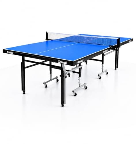 GYMNCO Practice Full Size Table Tennis Table with Wheel & Laminated Top, Table Cover, 2 Tt Racket & Balls, Blue