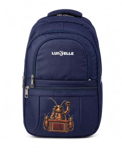 LUI ELLE Unisex Backpack, Navy Blue, Polyester Fabric, Waterproof bag, 5 Compartments, Casual Style, for Travel, College, Office, School. Cockroach Printed backpack.