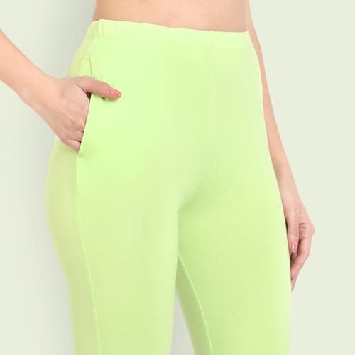 ONE SKY Women Full Length Leggings | Cotton Modal Spandex Blend | High Waist Stretchable & Bio-Washed Fabric | Colour-Lock Technology | Comfortable Leggings for Women Light Green 5