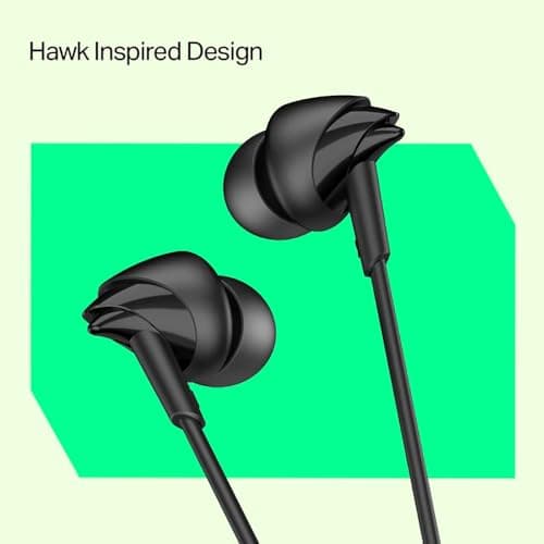 boAt BassHeads 212L Wired in-Ear Earphones with 10mm Drivers, Deep Bass, in-Line Mic, 3.5mm L-Shaped Jack, 120cm Durable Cable, Comfortable ABS Eartips, Universal Compatibility (Active Black) 3