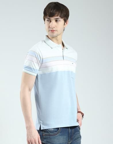 Monte Carlo Men's Regular Fit Striped Polo T-Shirt | Half Sleeve | Collared Neck | Casual Wear T Shirt for Men's Sky L (Pack 1) 3