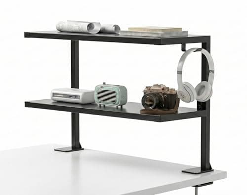 Tisany 22 Inch Adjustable Storage Organizer with Headphone Holder, Heavy Duty Desk Shelf Clamp-On Above or Under -Desktop, Over or Under Table