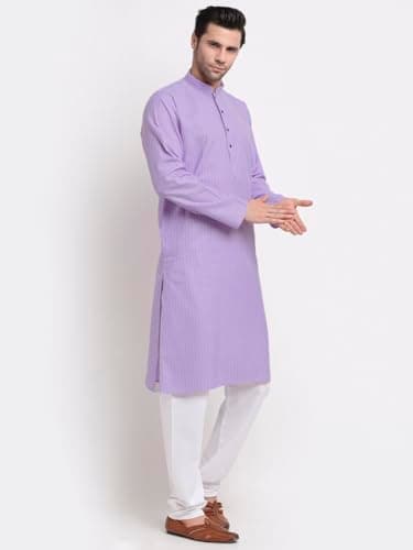 KRAFT INDIA Men Cotton Striped Purple Kurta Pyjama Set Size X-Large 4