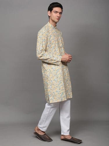 Exotic India Chikankari Embroidered and Sequins work Pure Cotton Kurta with Pajama | Ethnic Design Kurta Pajama Set for Men Multicolor 2