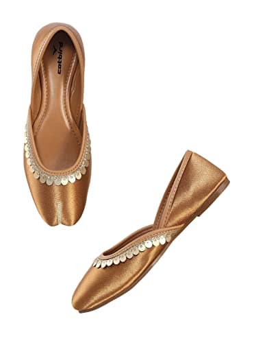 CatBird Women’s Designer Jutti with Embellished Border | Soft Cushioned Ethnic Mojari | Lightweight Slip-On Traditional Footwear | Festive 5 UK Tan 5