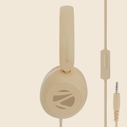 Zebronics Boom Wired Headphone, Over Ear, in-Line MIC, Foldable, 1.5 Meter Cable, for 3.5mm (Mobile | Tablet | Laptop | MAC), Soft Cushion, 40mm Drivers (Beige) 2