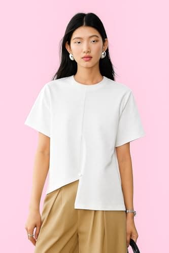 Zilcon Woman Half Sleeve Round Neck Womens Tops Beach Vacation Fashion Clothes 2025 Casual Summer Spring Winter Fall Outfits Tops (in, Alpha, L, Regular, White) 5