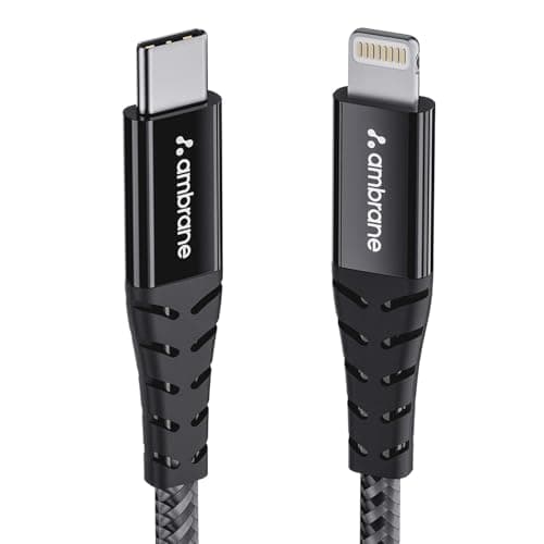 Ambrane Type-C to Lightning USB Cable, 22.5W Fast Charging, 480Mbps Data Sync Cable Compatible with iPhone, iPad, Macbook, iMac, AirPods, 1.25m (RTL-125 Black)