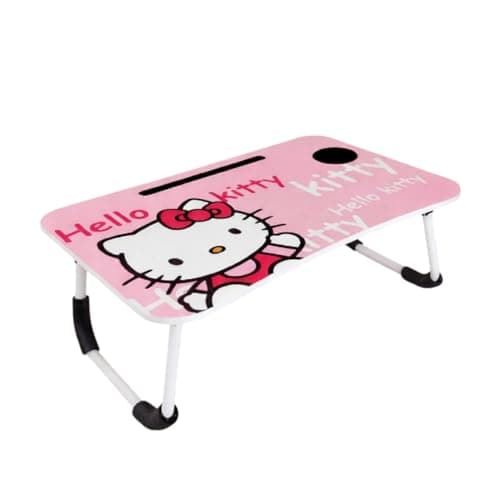 Plain Wooden Sturdy Laptop Table | Portable Foldable Study Desk | Bed Table for Laptop, Study, Reading, Writing, Home, Office & Students (Pink - Kitty)