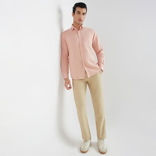 Raymond Men's Slim Fit Cotton Linen Blend Full Sleeve Regular Collar Solid Pattern Light Red Casual Shirt (Size: 40)-RCSQ01838-R2 5