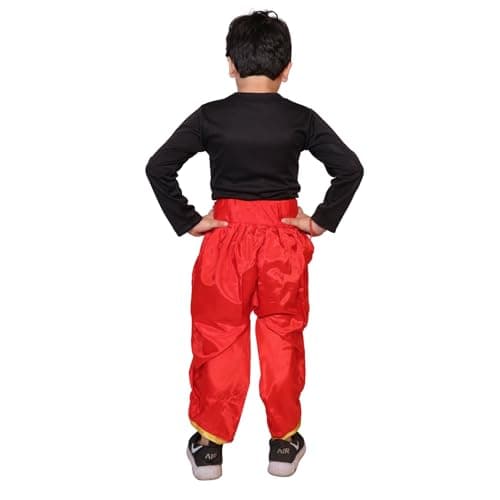 Kaku Fancy Dresses Red Dhoti For Kids, 7-8 Y, Unisex, Traditional, Polyester, Lightweight, Pull-On, Solid 5