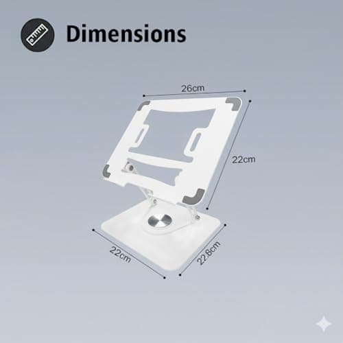 TARKAN 360° Rotating Laptop Stand, Adjustable Metal Foldable Desk Stand, Ergonomic Design (White) 2
