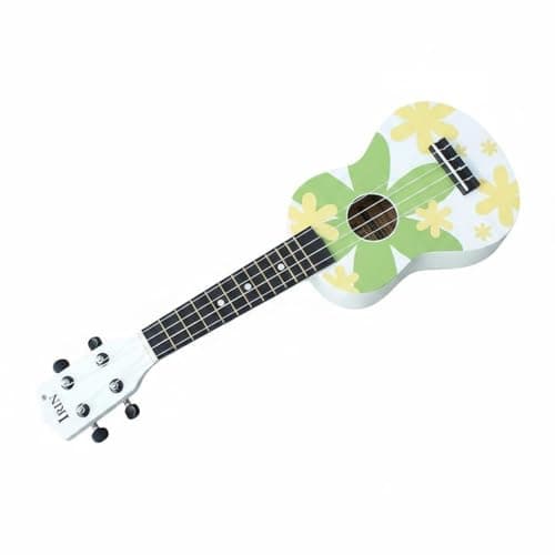 BNF®21‑Inch Guitar‑Design Wooden Ukulele with Round Sound Hole, Fretted Neck – Compact Green Flower Finish – Ideal for Beginners & Travel