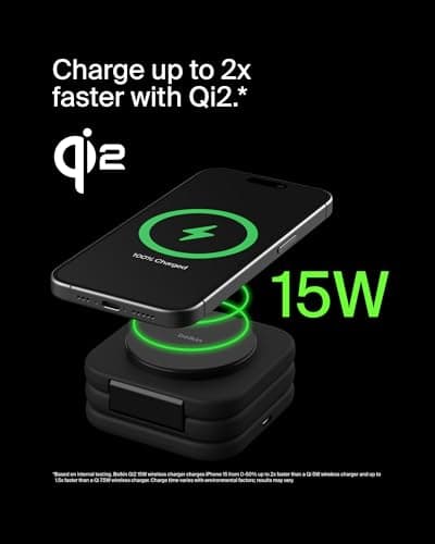 Belkin Magsafe Charger Compatible 3-in-1 Magnetic Charging Travel Pad 15W-Boostcharge Pro Foldable Qi2-Certified Wireless Charger, for iPhone 16 Series,Apple Watch,Airpods,Black 3