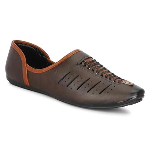 FAXIAN Men's Brown Synthetic Slip_On Comfortable/Attractive & Ethnic Nagra Juttis & Mojaris 08 (UK/India) (2005)