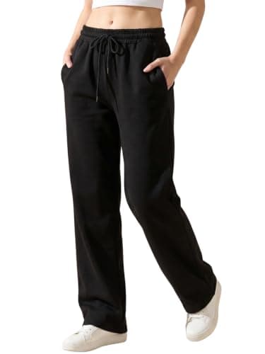 BLINKIN Women's Wide Leg Track Pants | High Waist Cotton Lowers with Side Pockets | Full Length Activewear for Gym, Yoga, Workout & Dance (trk-519,Black,Size_3XL)