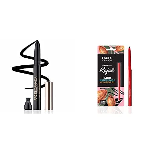 FACESCANADA Ultimepro Hd Deep Black One Stroke Pencil Kajal 1.4G & Magneteyes Kajal - Black, 0.35G, Matte Finish