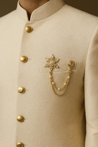 Men’s Luxury Gold Pearl Chain Brooch for Coat & Suit | Designer Lapel Pin with Dual Chain & Pearl Detail | Wedding Groom Blazer Sherwani Accessories 5