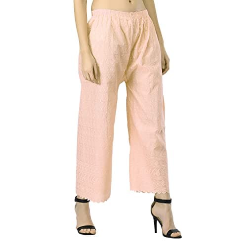 SriSaras Women's Premium Cotton Chicken Palazzo (M/L, Peach) 3