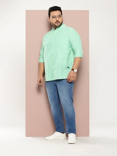Thomas Scott Mens Plus Size 100% Cotton Full Sleeves Solid Casual Shirt (TS1427_LightGreen, 3XL) 4
