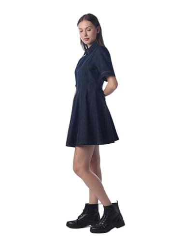 ONLY Women's Solid Fit and Flare Blue Dress 5