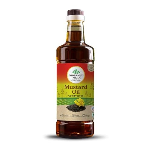 Organic India Mustard Oil, 1000ml | Lab Tested on 250+ Parameters | Certified Organic| Cold Pressed Oil | Kachi Ghani Sarso Ka Tel with Natural Flavour | Perfect for Daily Cooking and Healthier living